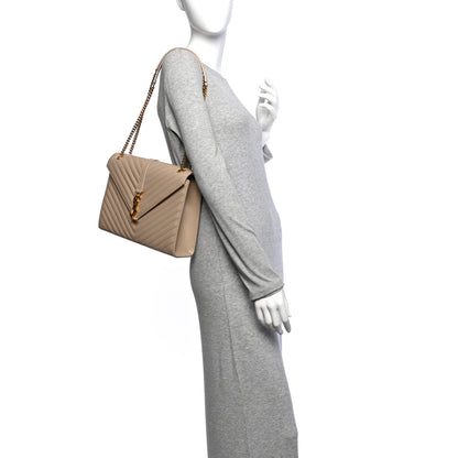 Saint Laurent Grain De Poudre Matelasse Chevron Large Monogram Satchel Dark Beige 2 of 13