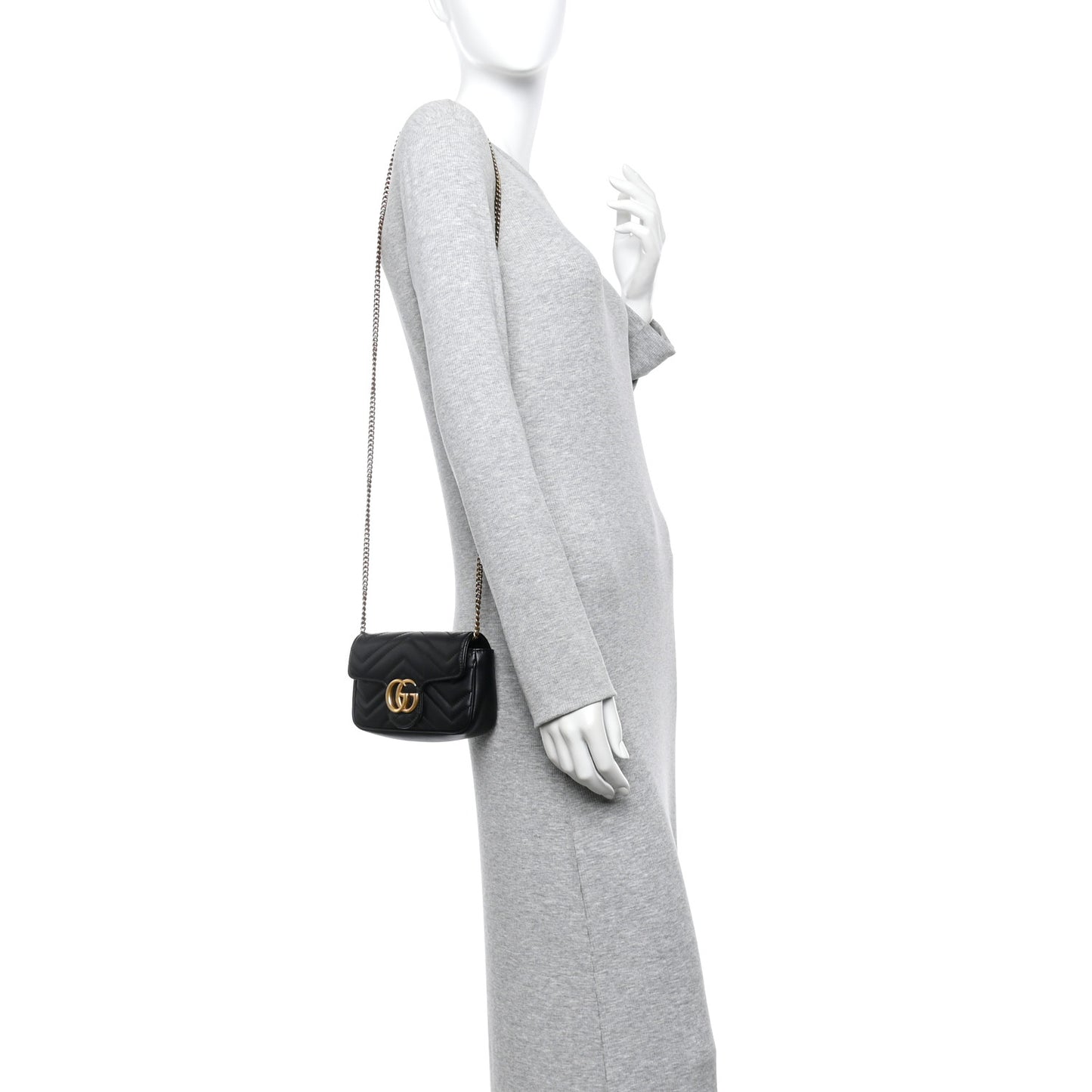 Calfskin Matelasse Super Mini GG Marmont Shoulder Bag Black