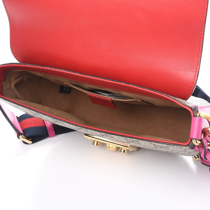 Gucci GG Supreme Monogram Calfskin Web Medium Padlock Messenger Shoulder Bag Beige Hibiscus Red New Rosette 5 of 10