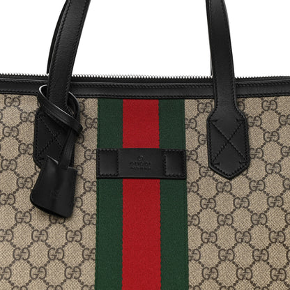 Gucci GG Supreme Monogram Web Medium Zippered Tote Beige Black 8 of 10