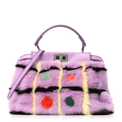 Fendi Mink Fur Shiny Nappa Chess Print Micro Peekaboo Iconic Satchel Lavanda Multicolor 1 of 9