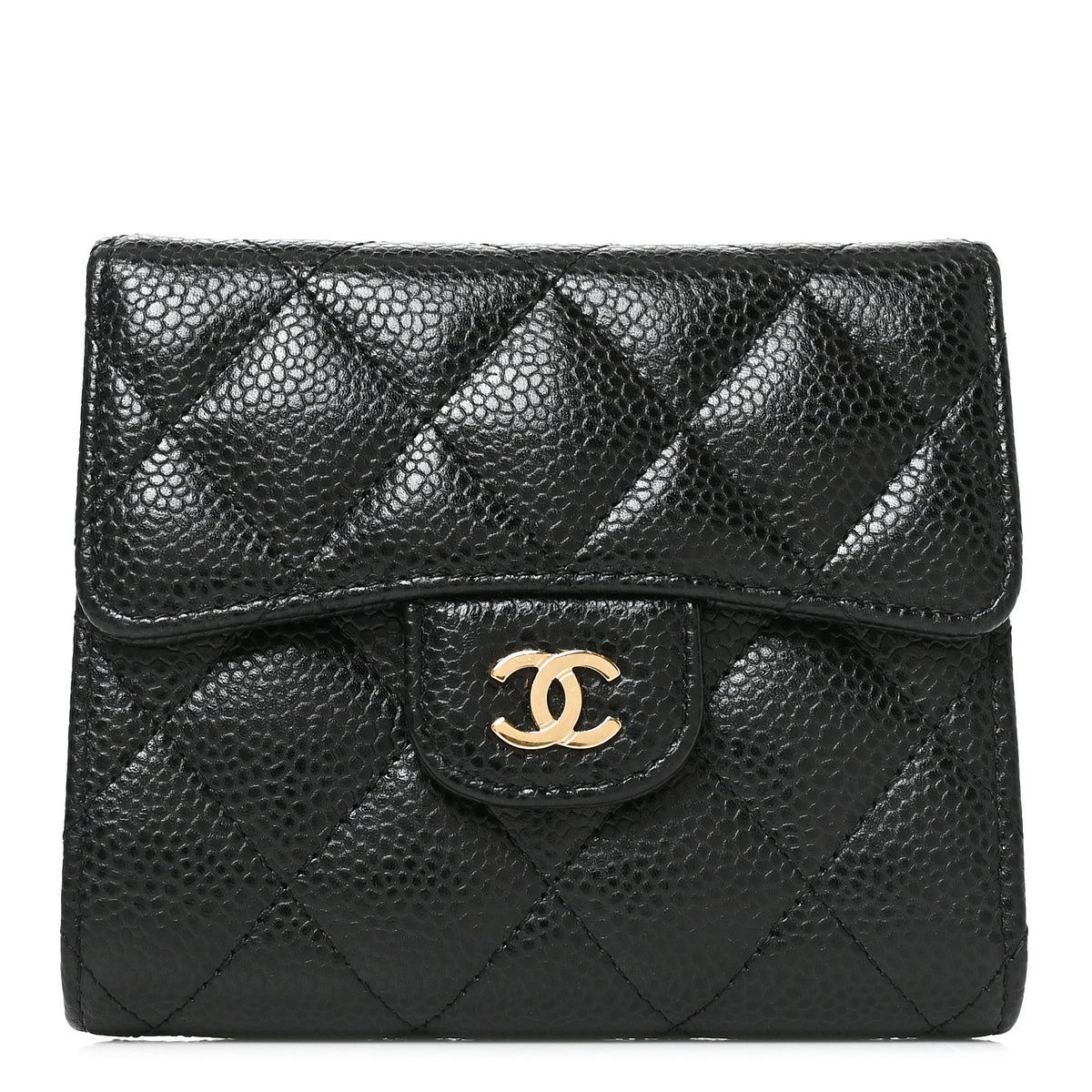 Caviar Quilted Compact Flap Wallet Black