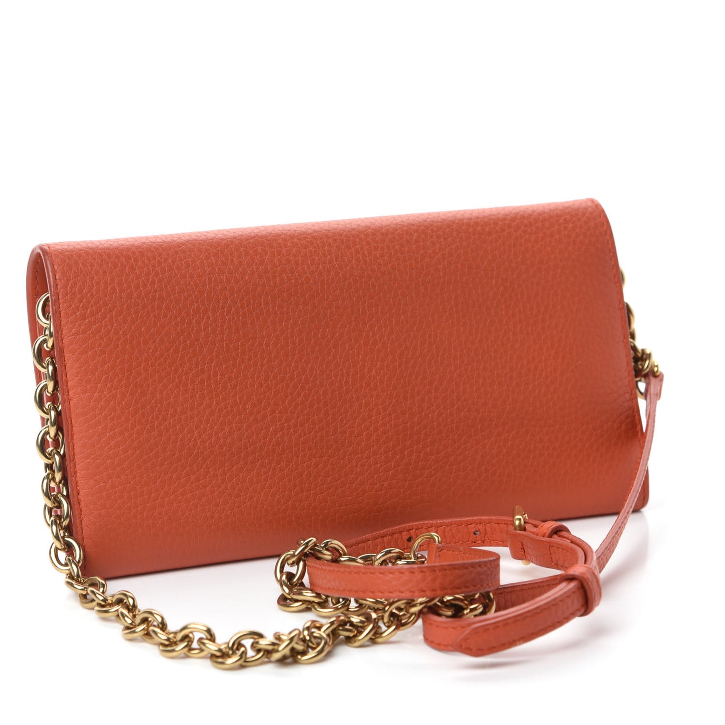 Calfskin Logo Embossed Chain Wallet Orange