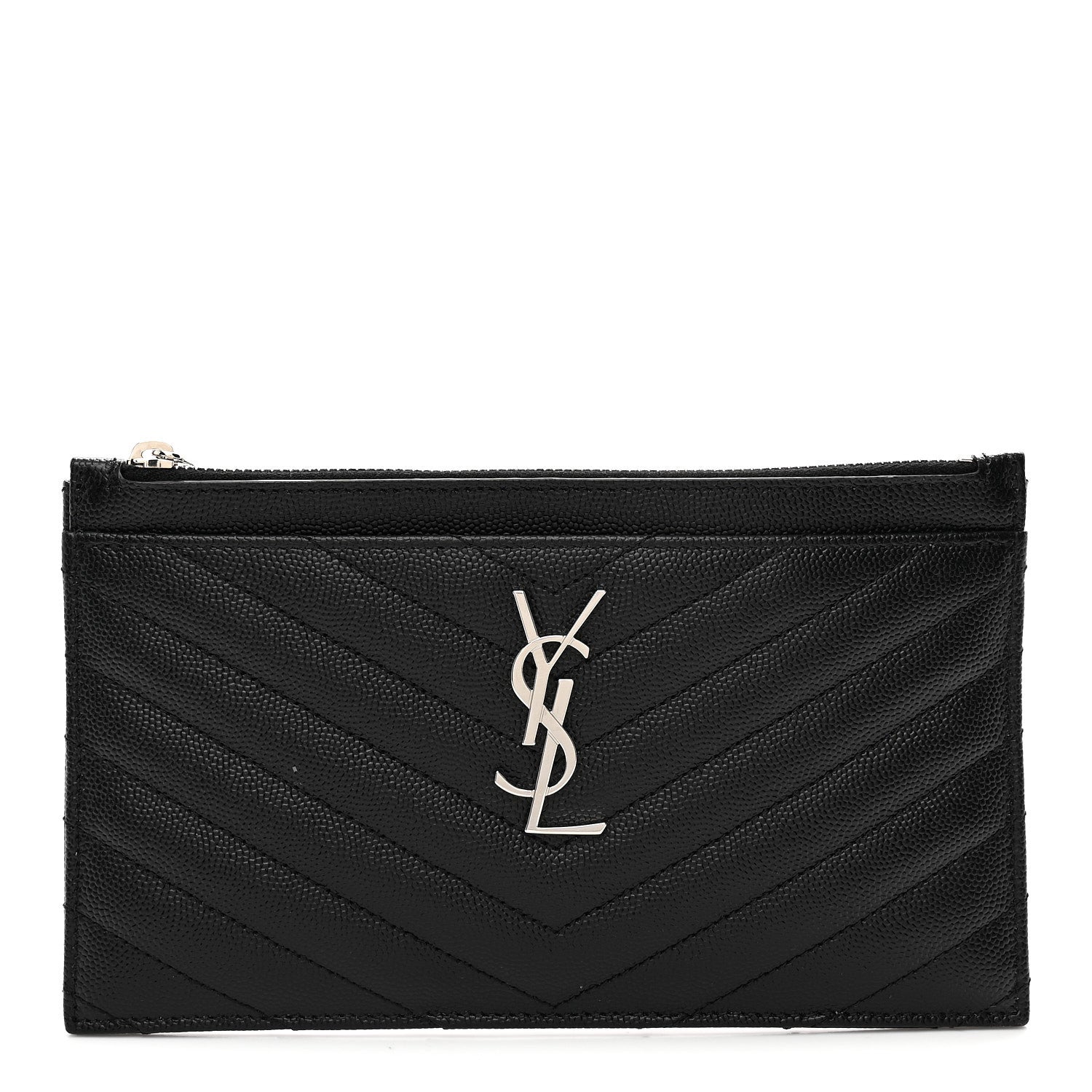 Saint Laurent Grain De Poudre Chevron Monogram Bill Pouch Black 1 of 7