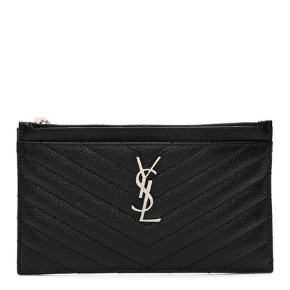 Saint Laurent Grain De Poudre Chevron Monogram Bill Pouch Black 1 of 7