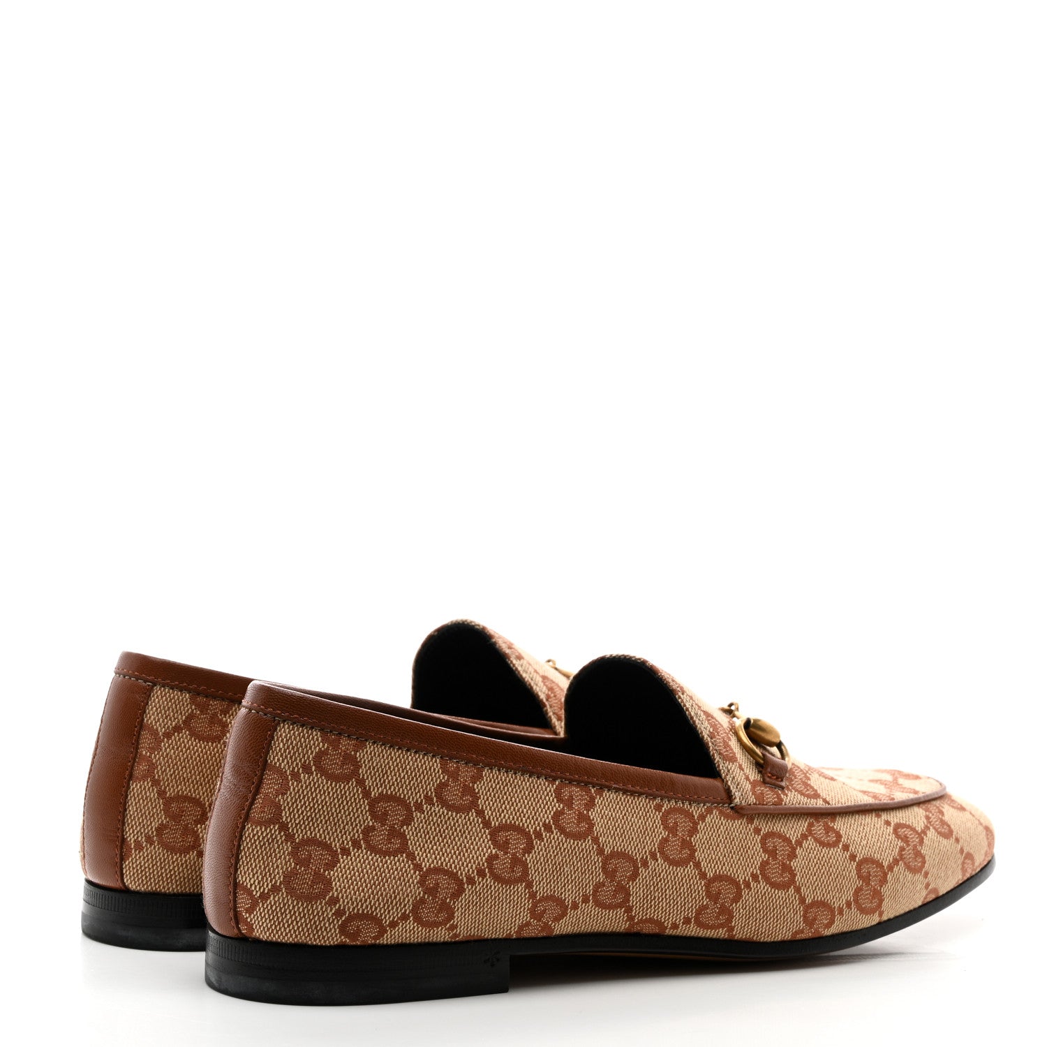 Gucci Canvas GG Monogram Horsebit Womens Jordaan Loafers 38 Beige Ruggine Rust 4 of 9
