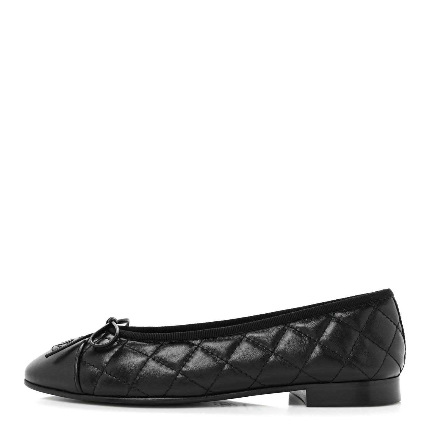 Aged Calfskin Quilted Cap Toe Ballerina Flats 36.5 Black