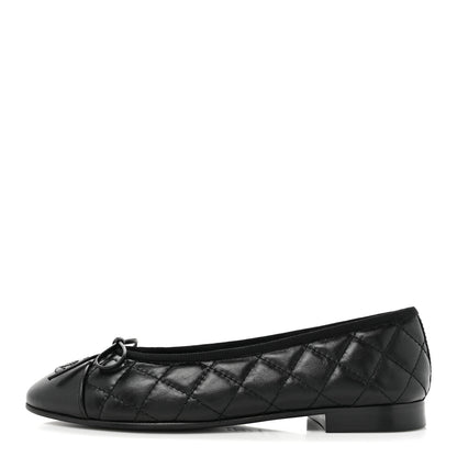 Chanel Aged Calfskin Quilted Cap Toe Ballerina Flats 36.5 Black 1 of 9