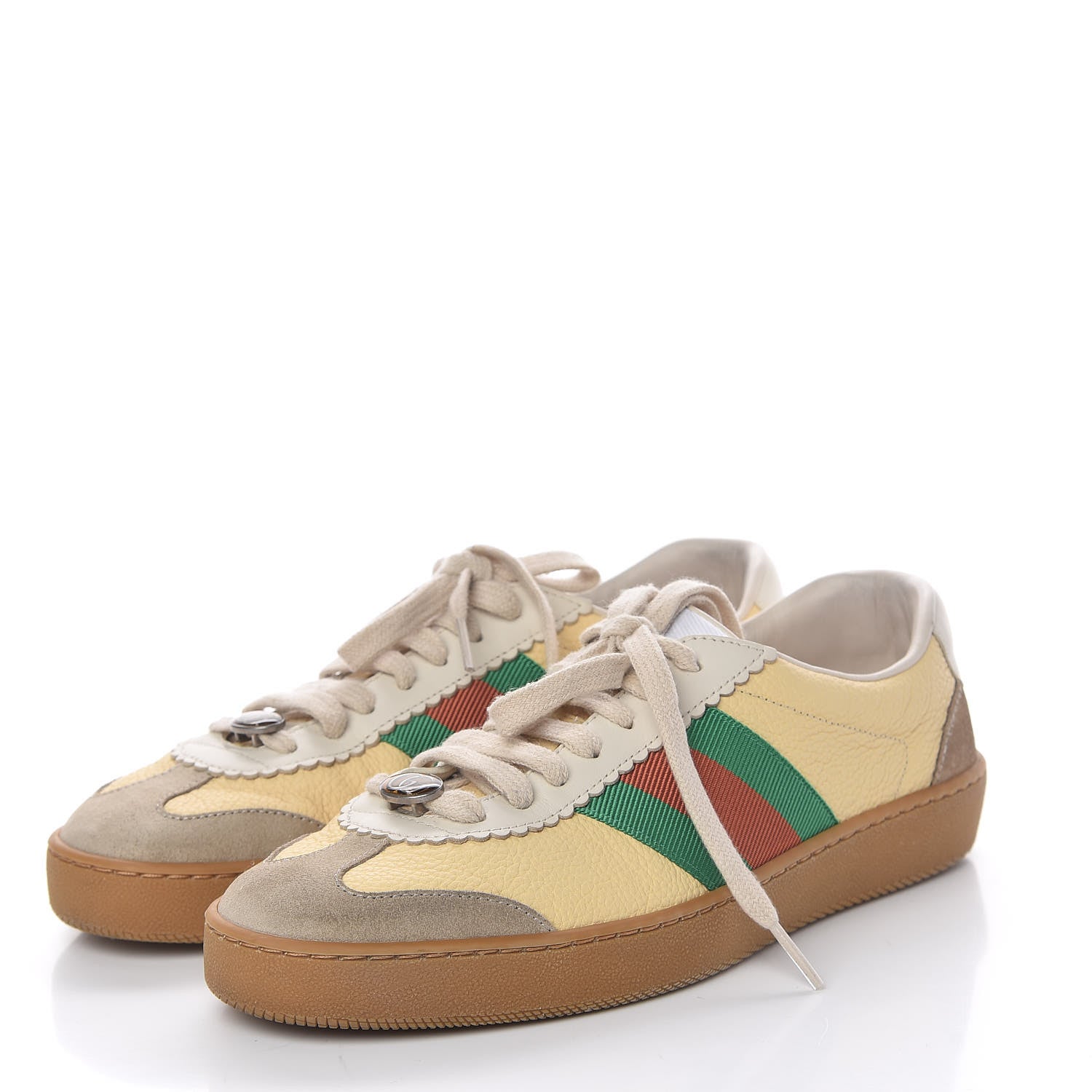 Gucci Calfskin Suede Web Mens G74 Sneakers 5 Oatmeal Burro New Mystic White 3 of 14