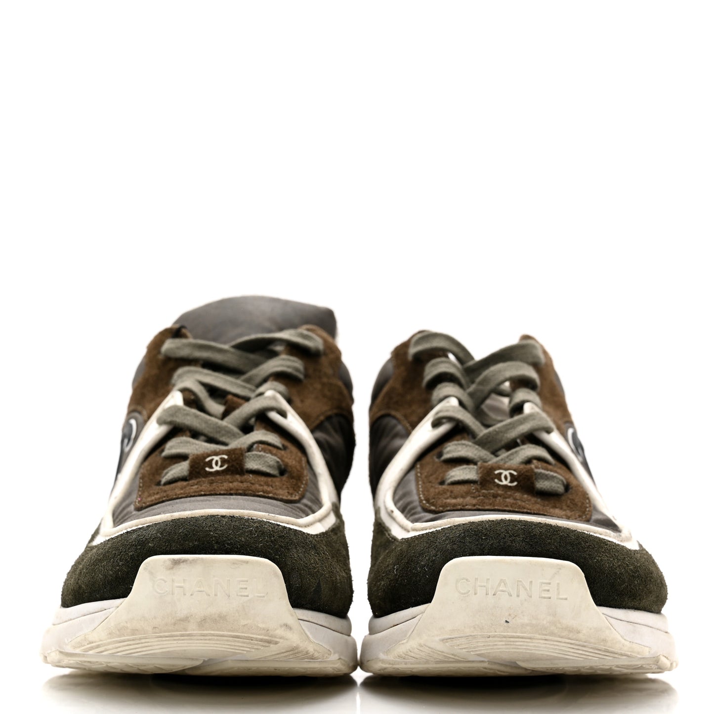 Fabric Calfskin Suede CC Sneakers 39.5 Khaki