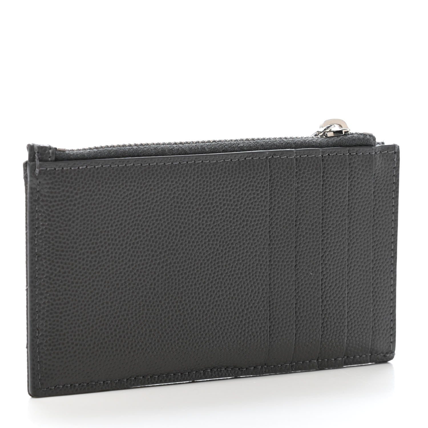 Saint Laurent Grain De Poudre Matelasse Chevron Monogram Fragments Zippered Card Case Coal 2 of 4