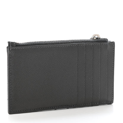 Saint Laurent Grain De Poudre Matelasse Chevron Monogram Fragments Zippered Card Case Coal 2 of 4