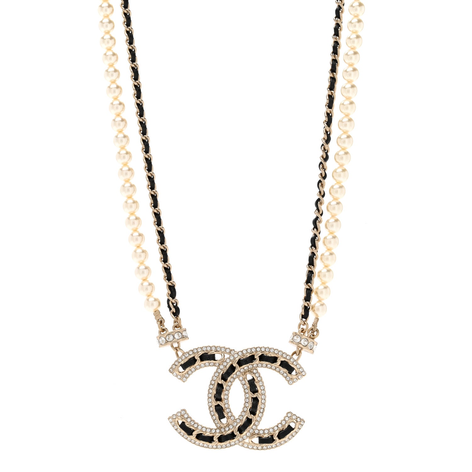 Chanel Crystal Pearl Lambskin CC Chain Choker Gold Black 1 of 4
