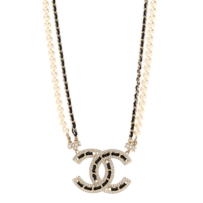 Chanel Crystal Pearl Lambskin CC Chain Choker Gold Black 1 of 4