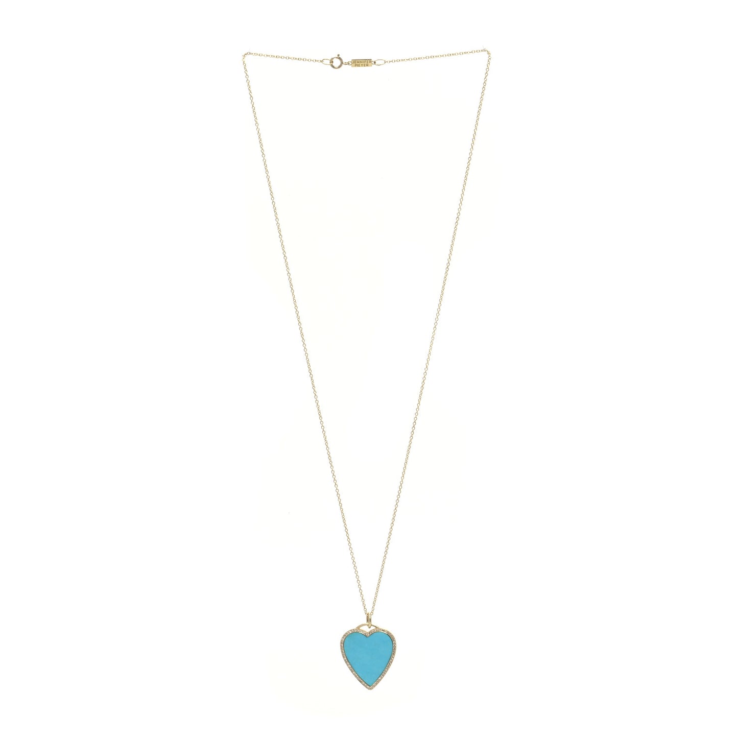 18K Yellow Gold Diamond Turquoise Heart Pendant Necklace