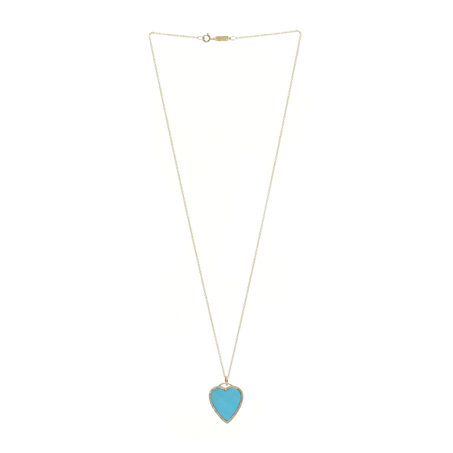 Jennifer Meyer 18K Yellow Gold Diamond Turquoise Heart Pendant Necklace 3 of 7