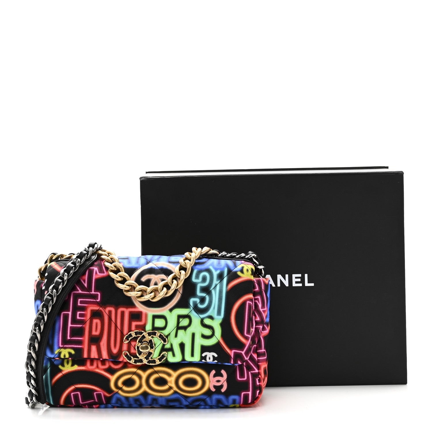 Chanel Fabric Printed Medium Chanel 19 Flap Black Multicolor 11 of 11