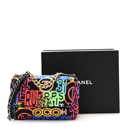 Chanel Fabric Printed Medium Chanel 19 Flap Black Multicolor 11 of 11