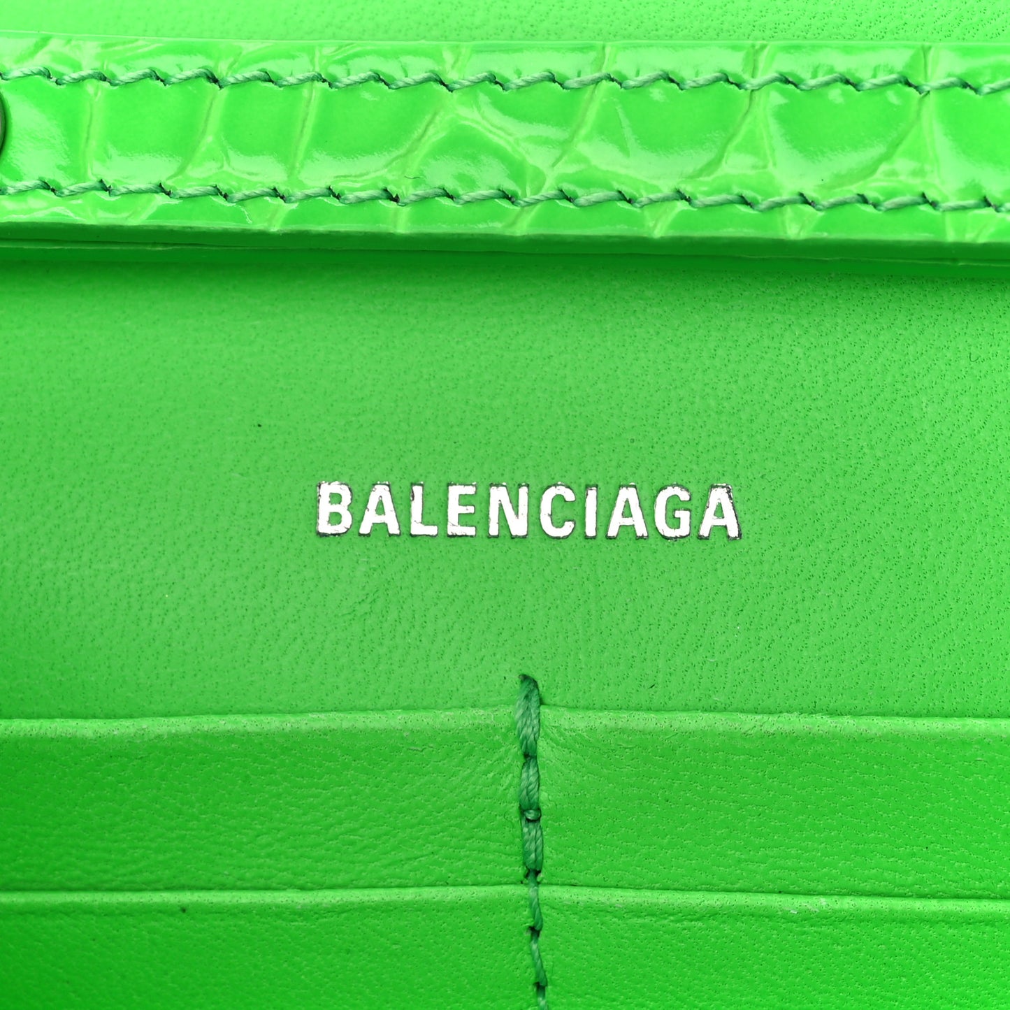 Shiny Calfskin Strass Crocodile Embossed Hourglass Chain Bag Fluo Green