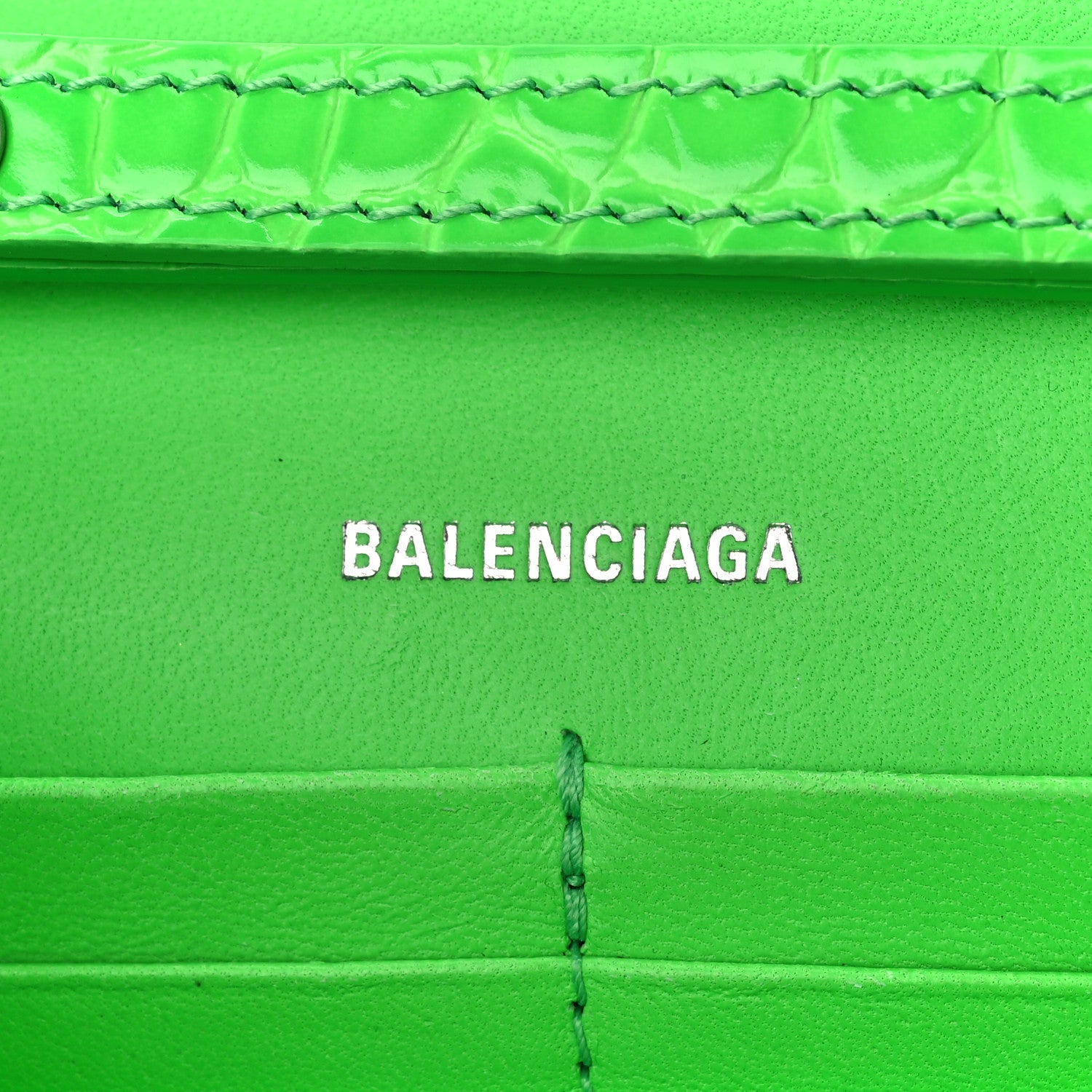 Balenciaga Shiny Calfskin Strass Crocodile Embossed Hourglass Chain Bag Fluo Green 6 of 10