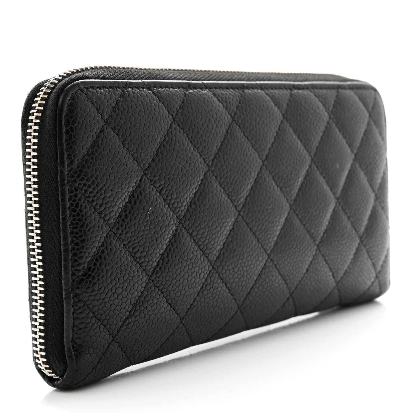 Caviar Quilted Large Gusset Zip Around Wallet Black