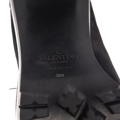 Valentino Garavani Suede Shearling Rockstud Lace-Up Ankle Boots 39.5 Black 8 of 17