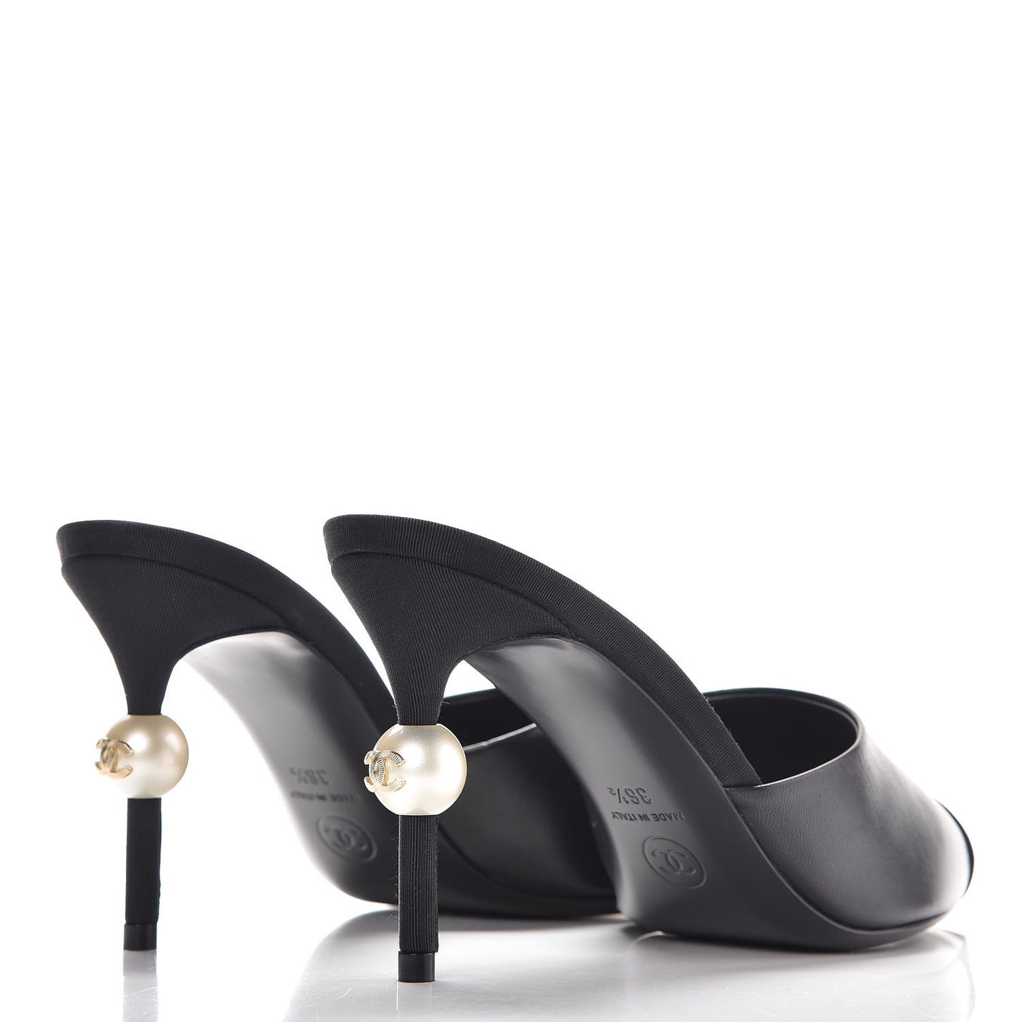 Goatskin Grosgrain Cap Toe Pearl Mule 36.5 Black