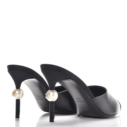 Chanel Goatskin Grosgrain Cap Toe Pearl Mule 36.5 Black 4 of 9