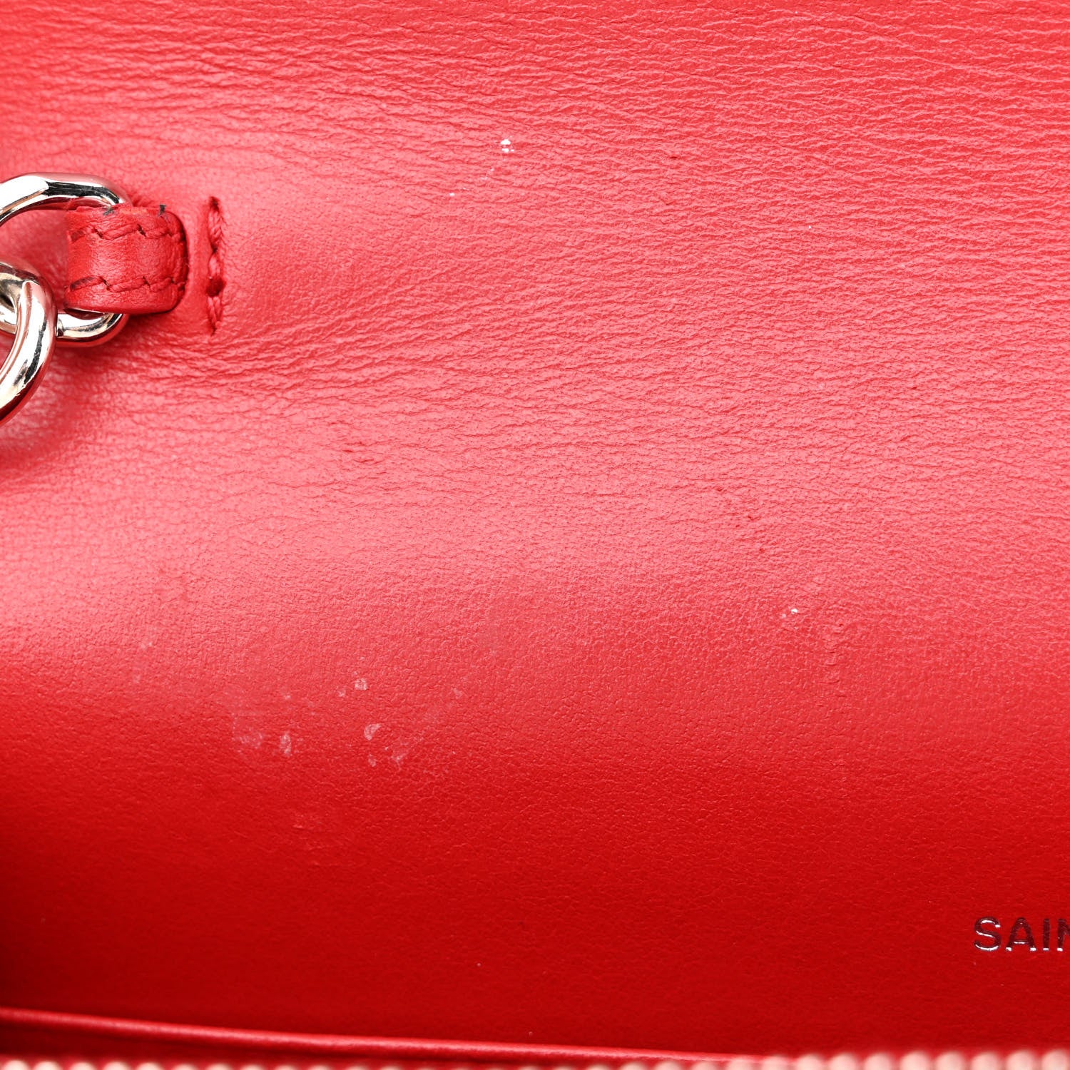 Saint Laurent Calfskin Crocodile Embossed Monogram Sunset Chain Wallet Rouge Eros 8 of 11