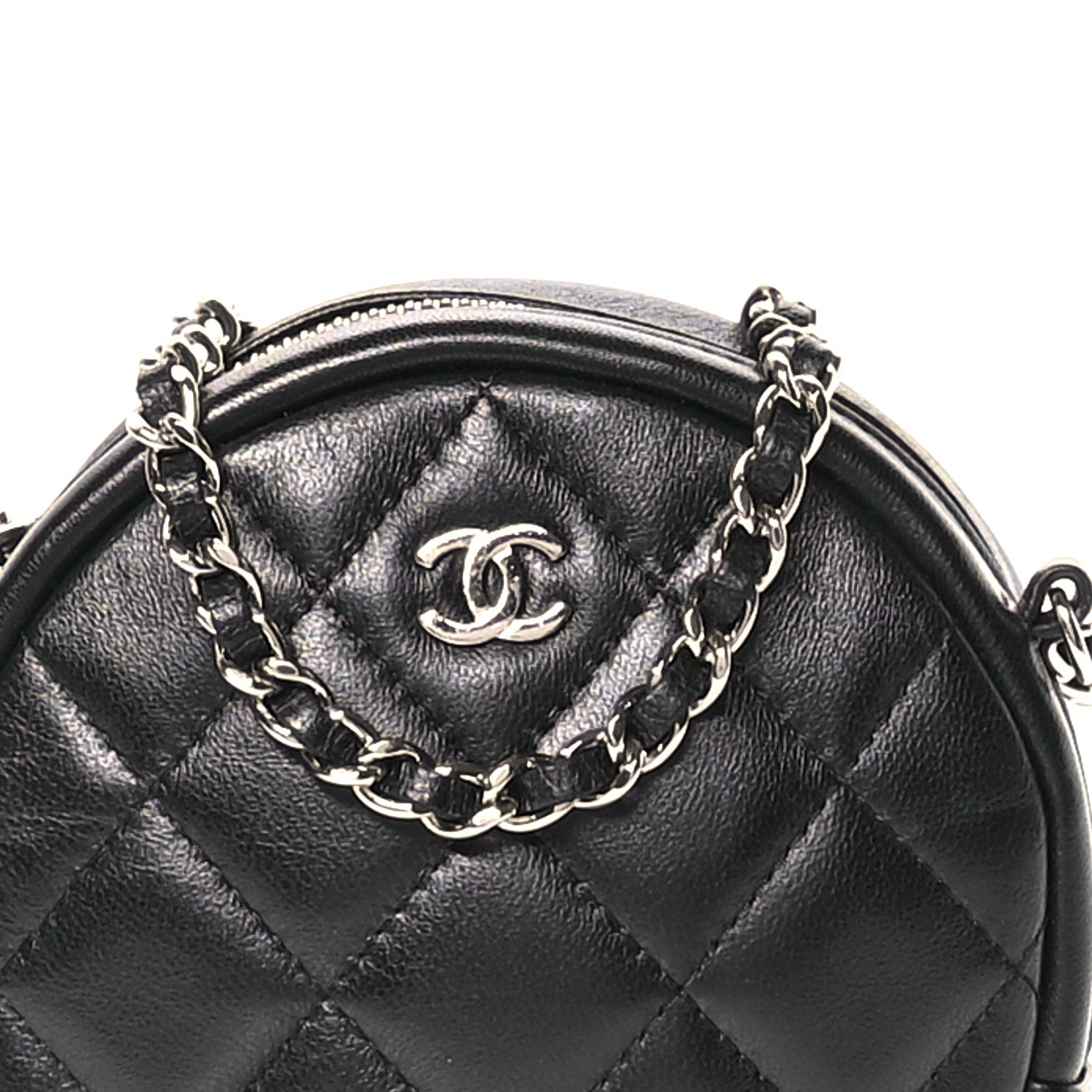 Chanel Lambskin Quilted Round Clutch With Chain Black 8 of 11