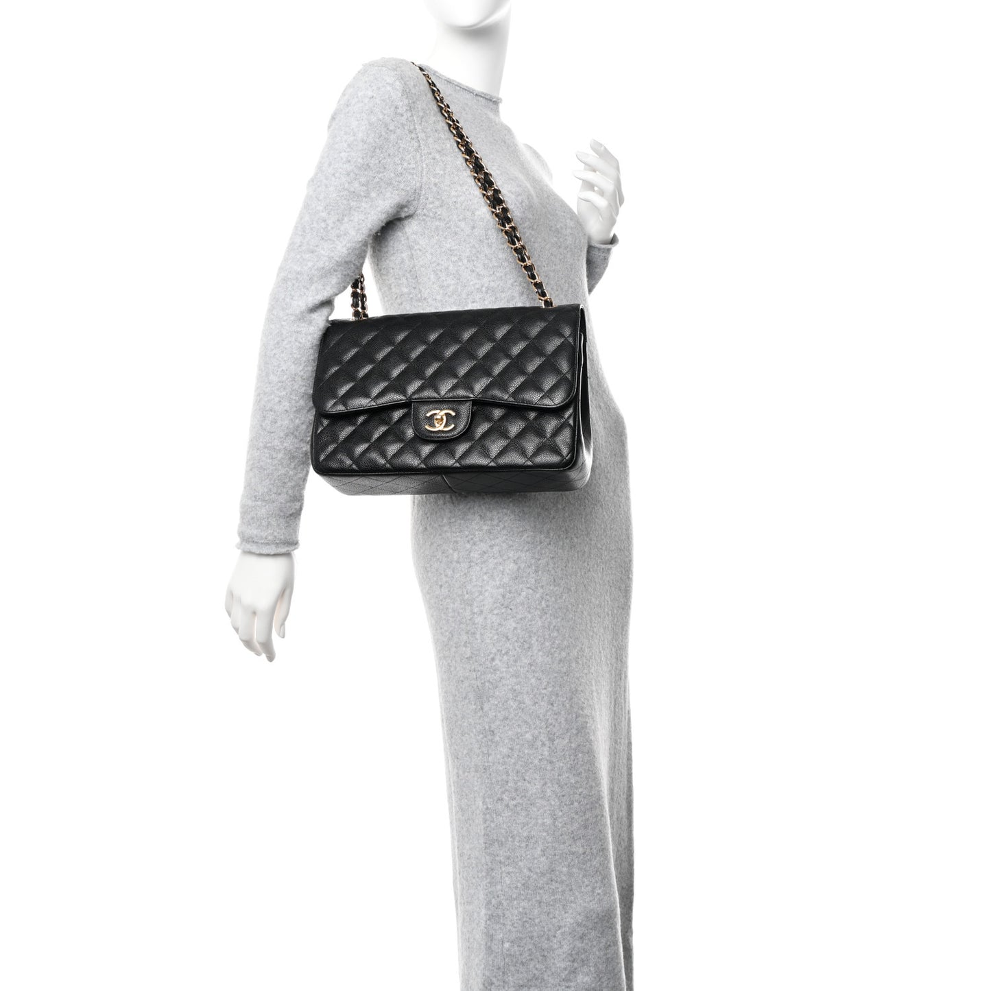 Caviar Quilted Jumbo Double Flap Black