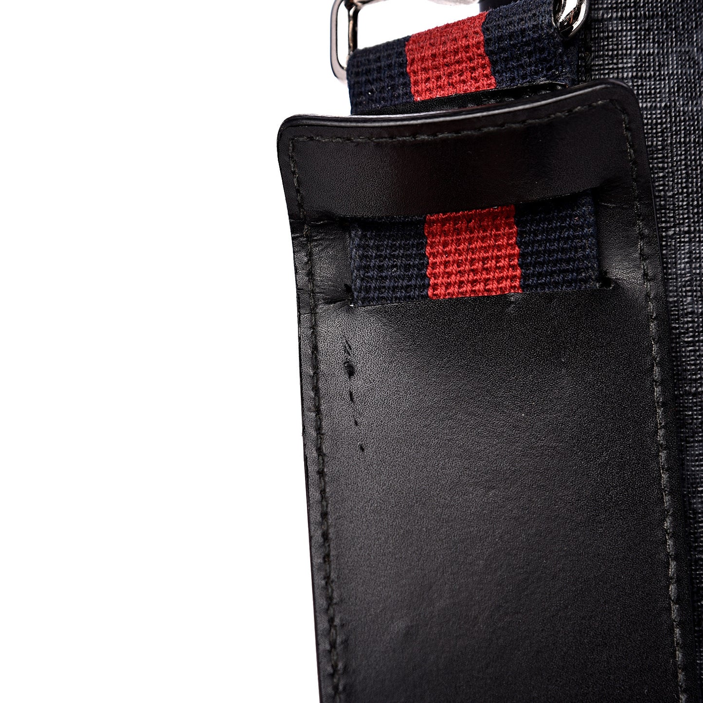 GG Supreme Monogram Appia Calfskin Web Flat Messenger Bag Black Grey