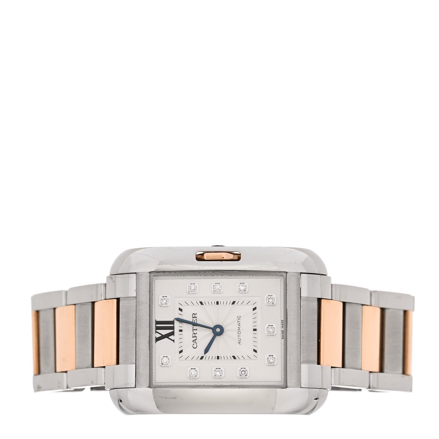 Stainless Steel 18K Pink Gold Diamond 30mm Tank Anglaise Automatic Watch