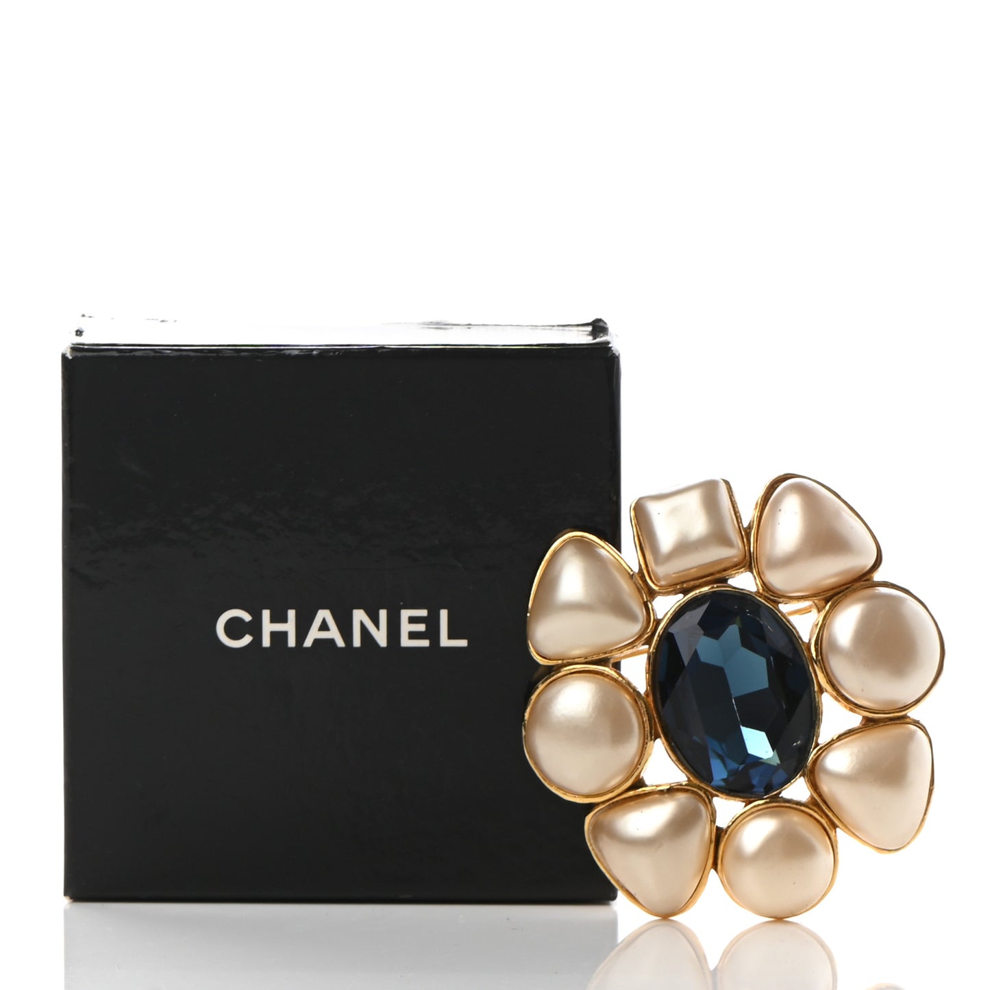 Gripoix Poured Glass Pearl Brooch Gold Blue
