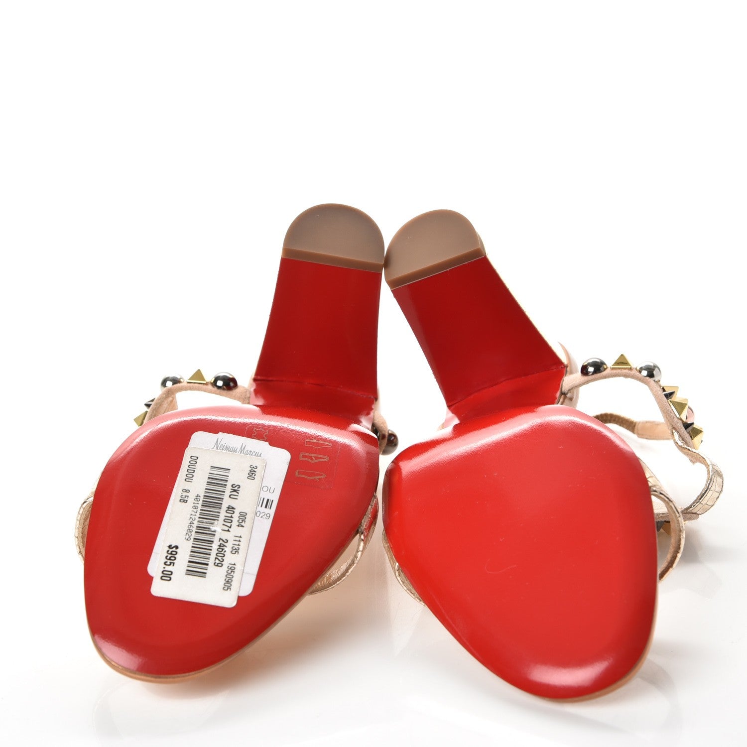 Christian Louboutin Studded Lame Metallic Patent Kaleitop 85 T-Strap Sandals 38.5 Doudou 5 of 9