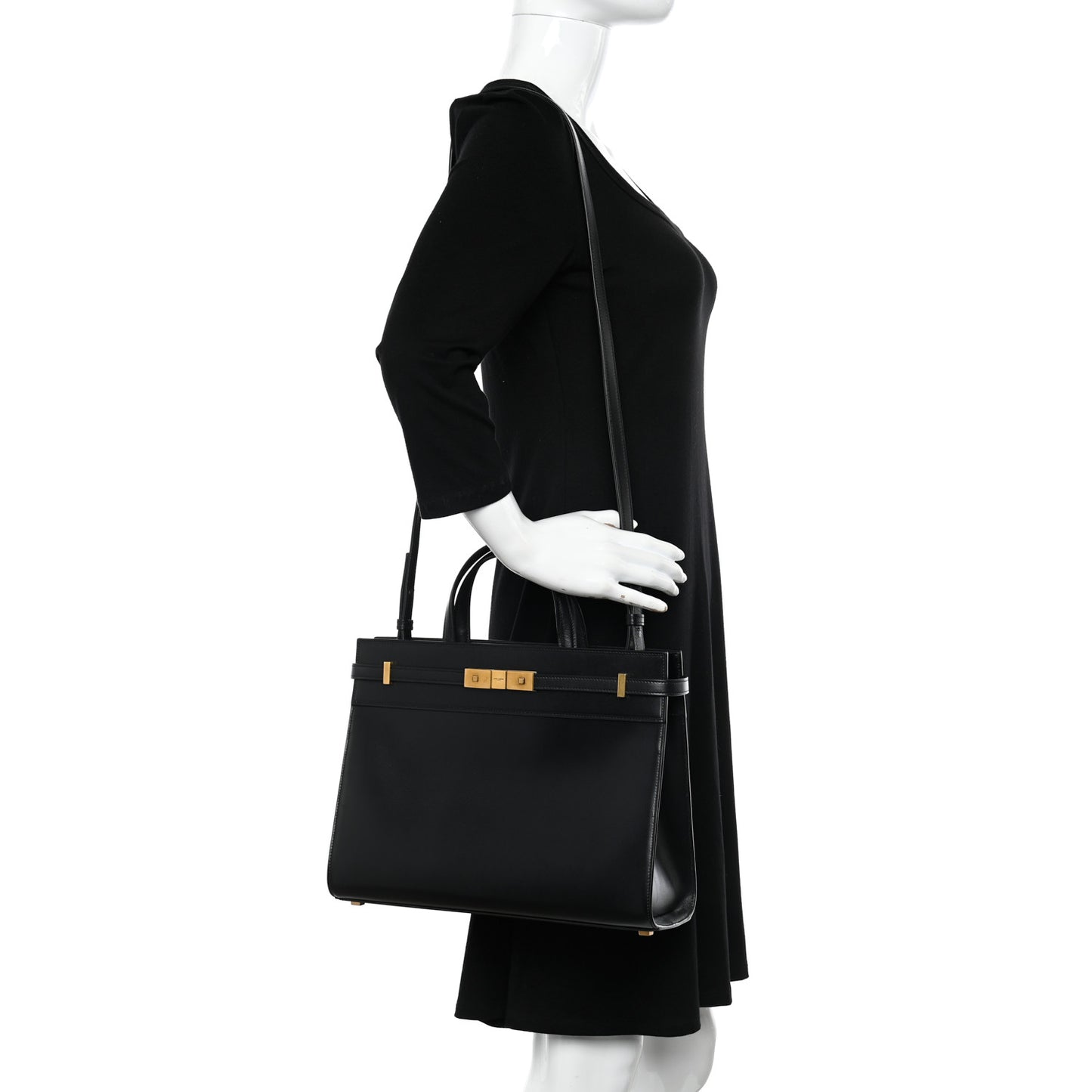 Calfskin Small Manhattan Shopper Tote Black