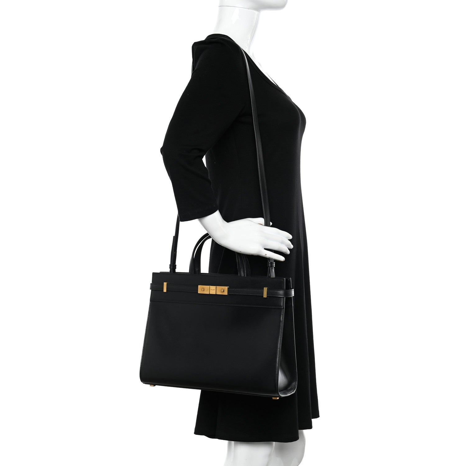 Saint Laurent Calfskin Small Manhattan Shopper Tote Black 2 of 9