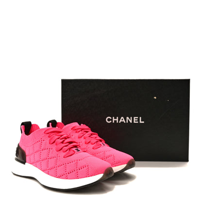 Chanel Mixed Fibers Quilted Womens CC Sneakers 36.5 Bright Pink 10 of 10