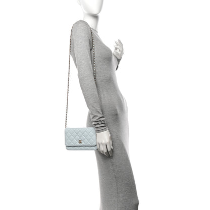 Chanel Caviar Quilted CC Turn Lock Wallet On Chain WOC Light Blue 2 of 11