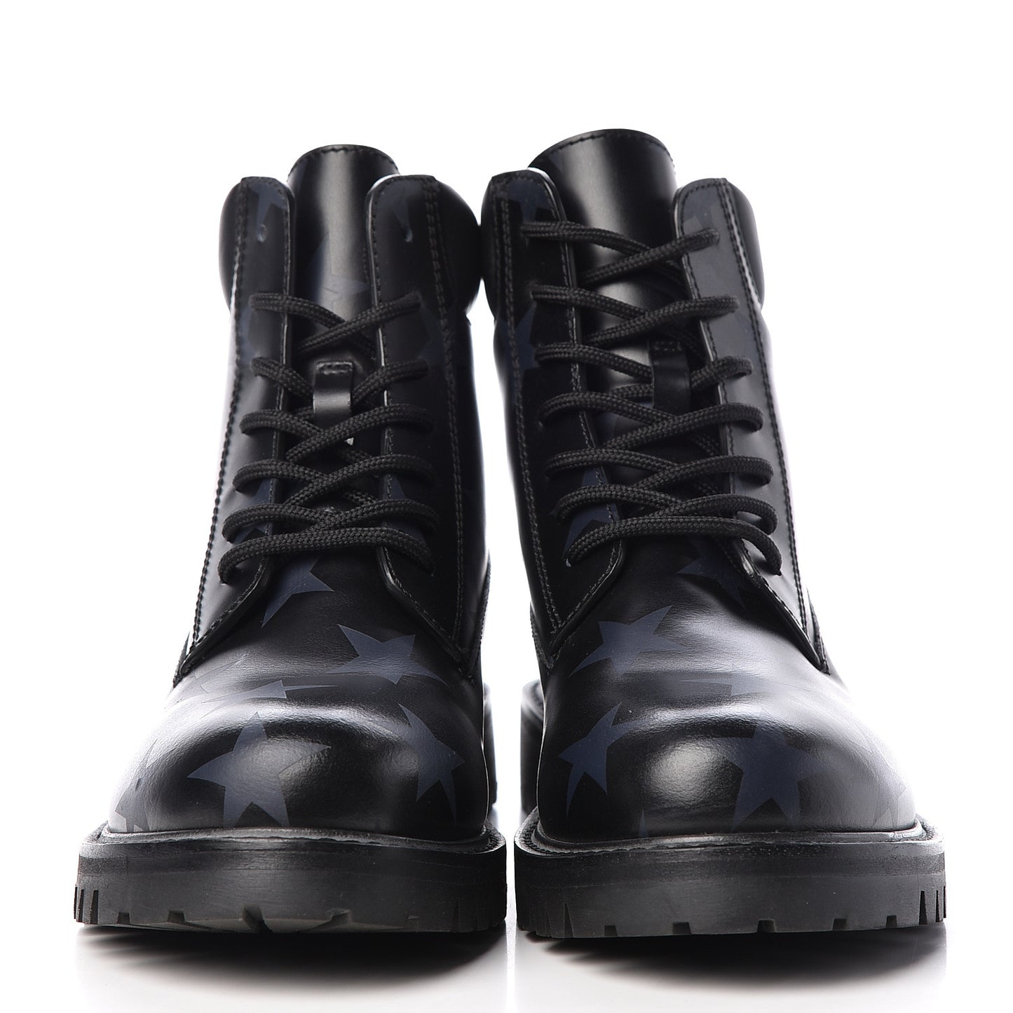 Calfskin Hologram Star Print Combat Boots 36.5 Black Marine