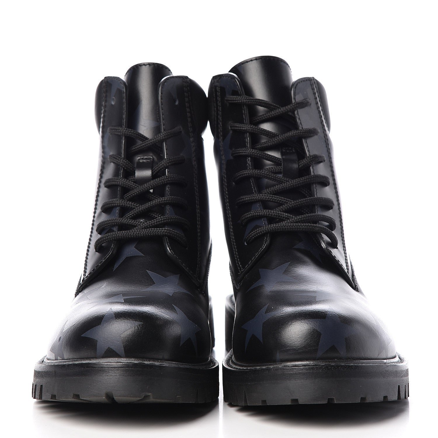 Valentino Garavani Calfskin Hologram Star Print Combat Boots 36.5 Black Marine 2 of 9