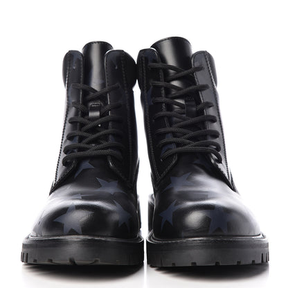 Valentino Garavani Calfskin Hologram Star Print Combat Boots 36.5 Black Marine 2 of 9