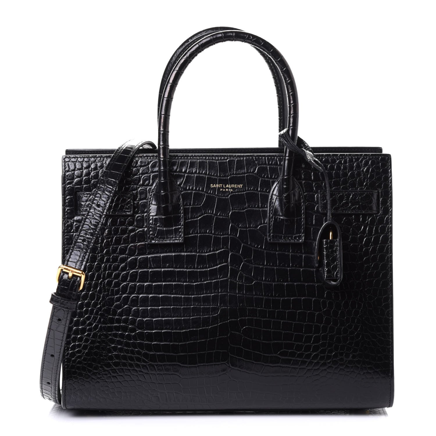Saint Laurent Calfskin Crocodile Embossed Baby Sac De Jour Black 1 of 4