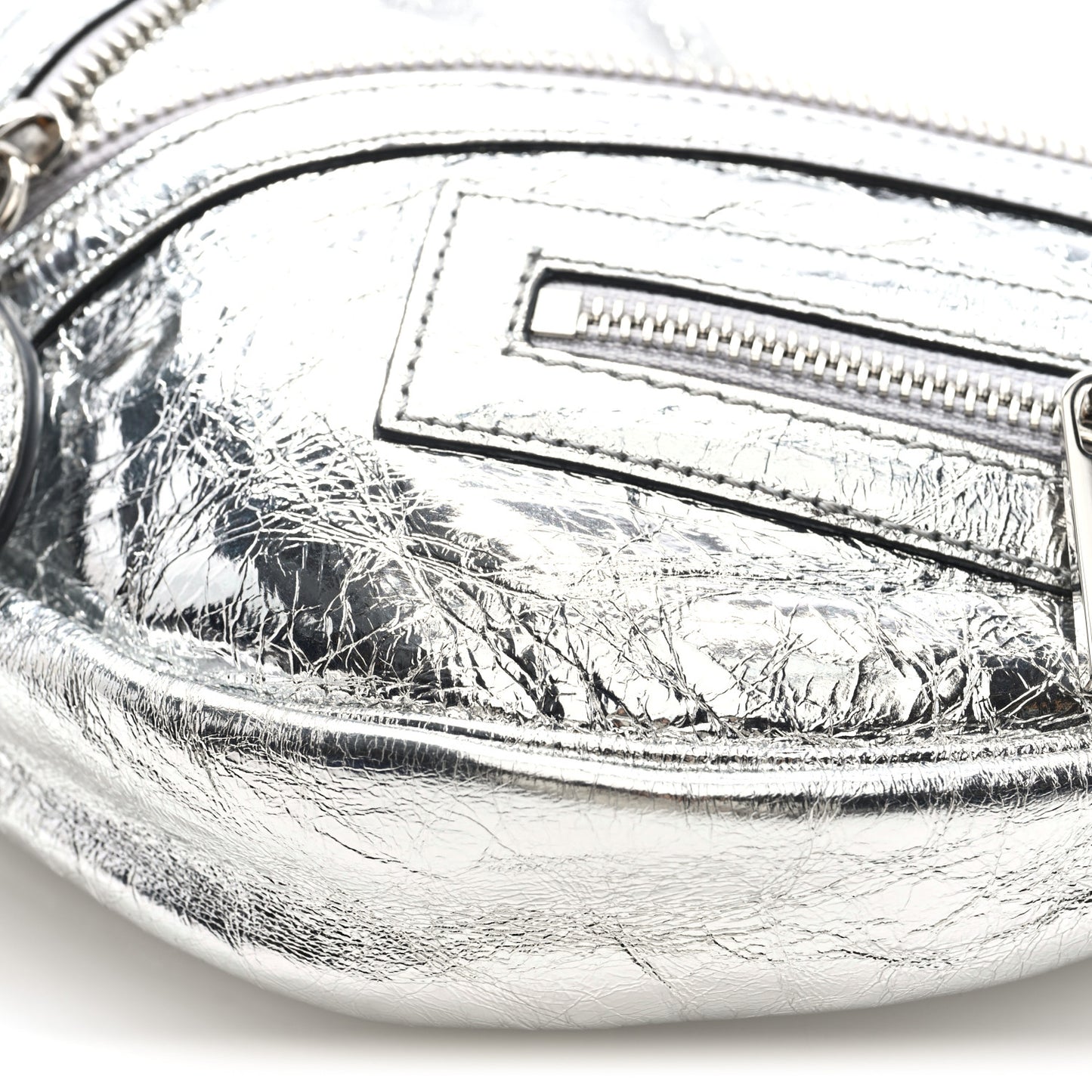 Metallic Calfskin Small Repeat Zip Hobo Silver