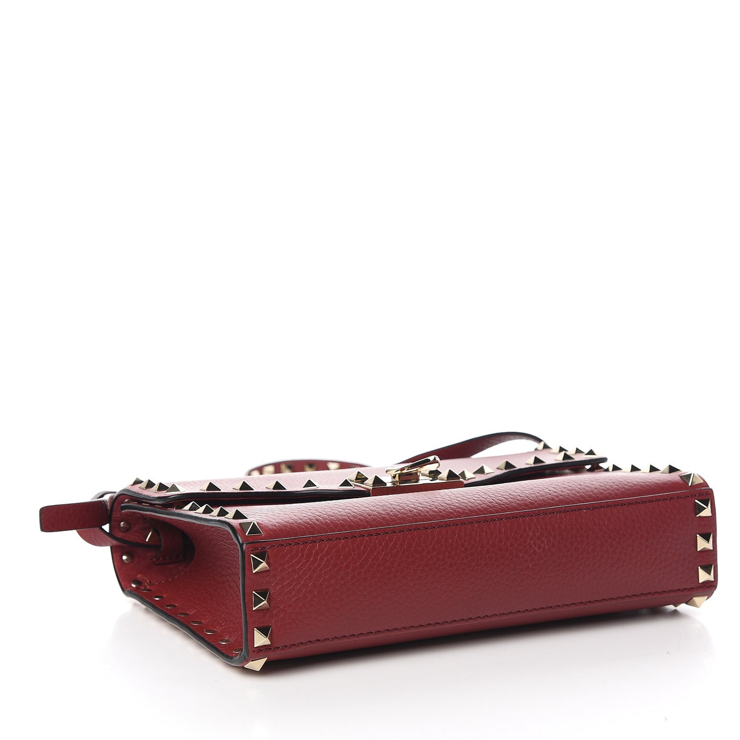 Pebbled Calfskin Medium Rockstud Flip Lock Crossbody Bag Rubino