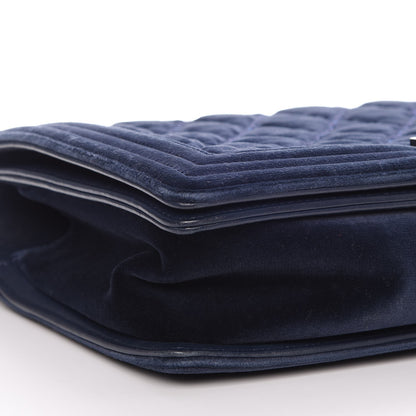 Chanel Velvet Tweed Quilted New Medium Boy Flap Dark Navy Blue 8 of 10