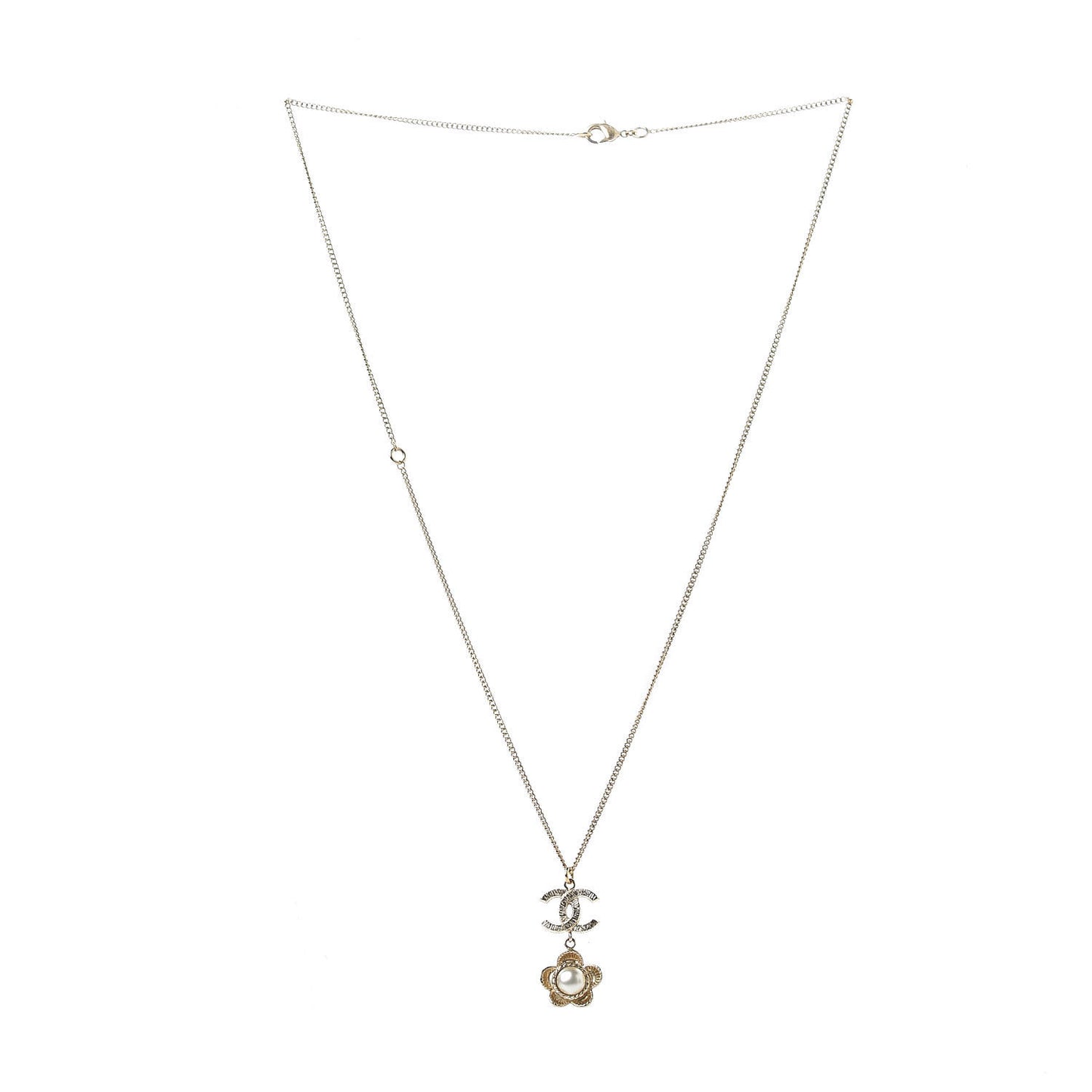 Pearl CC Camellia Pendant Necklace Gold