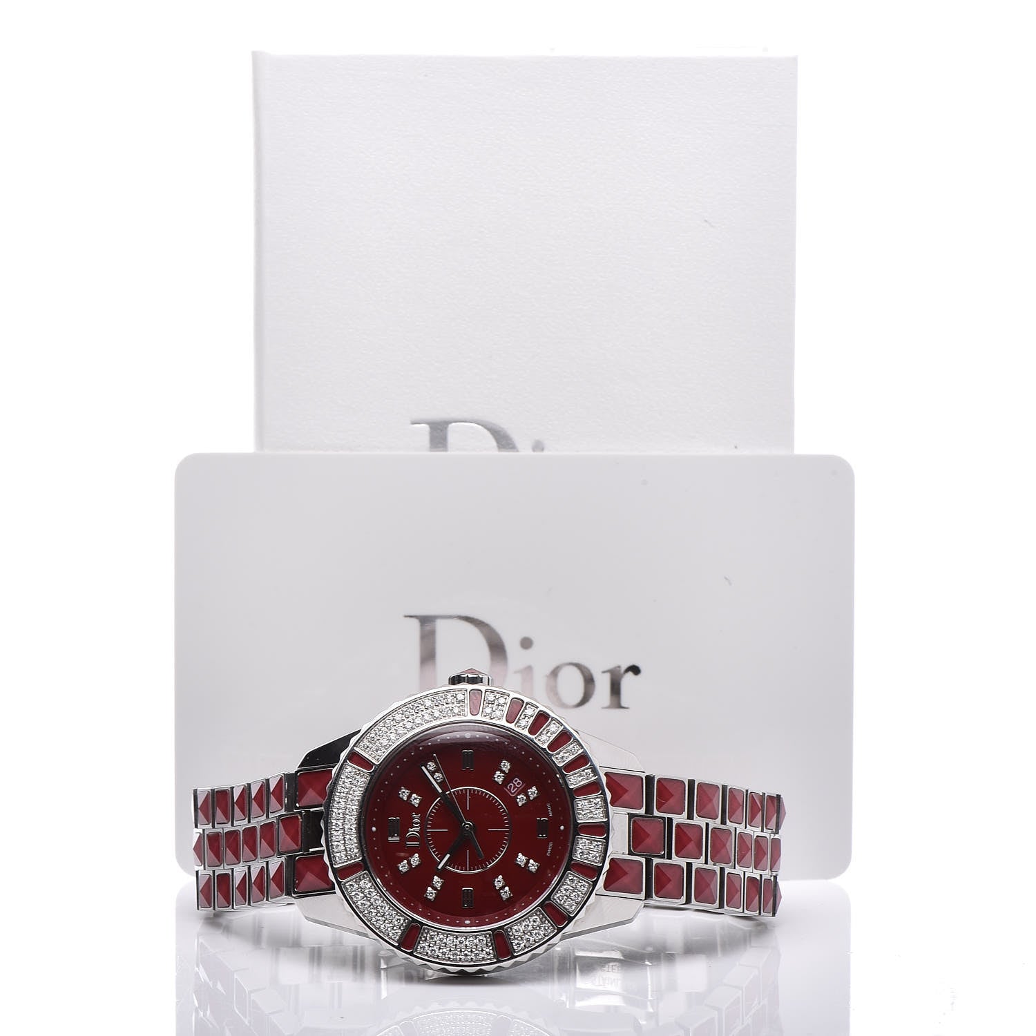 Christian Dior Stainless Steel Diamond Sapphire 33mm Christal Quartz Watch Red 7 of 7