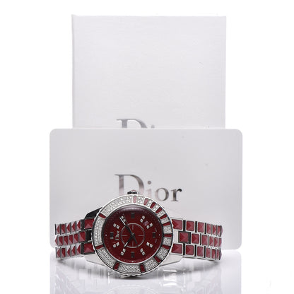 Christian Dior Stainless Steel Diamond Sapphire 33mm Christal Quartz Watch Red 7 of 7
