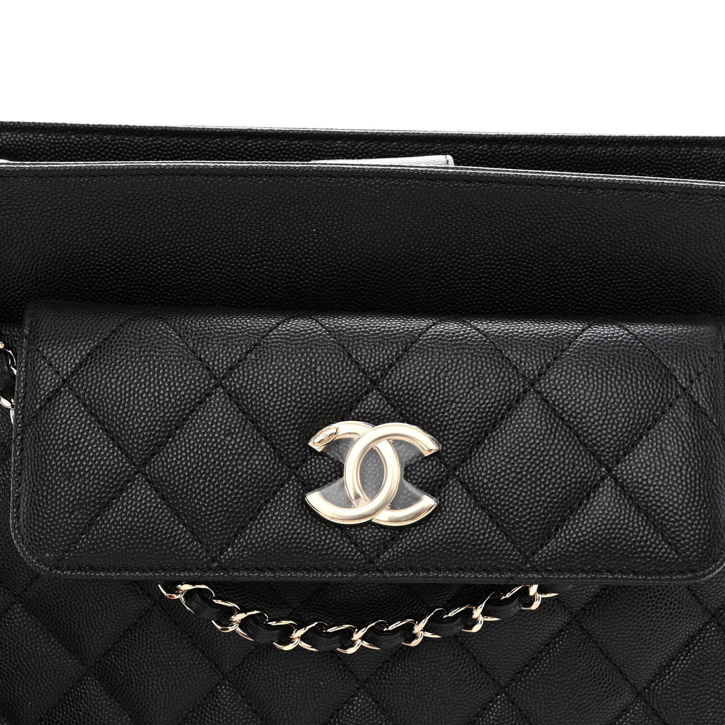Caviar Quilted In Out Flap Shopping Tote Black